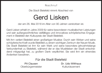 Traueranzeige von Gerd Lisken von Neue Westfälische