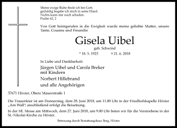 Traueranzeige von Gisela Uibel von Neue Westfälische