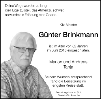 Traueranzeige von Günter Brinkmann von Neue Westfälische