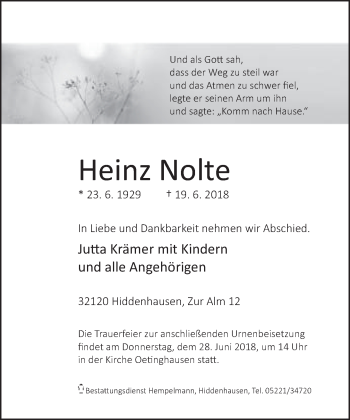 Traueranzeige von Heinz Nolte von Neue Westfälische