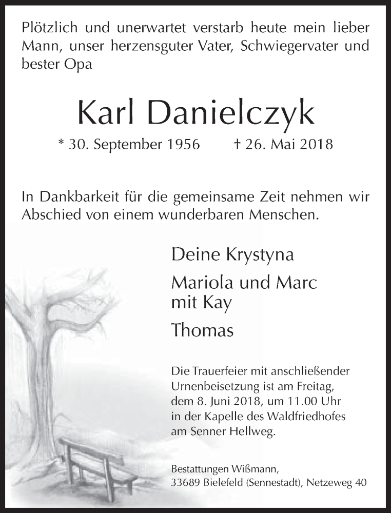  Traueranzeige für Karl Danielcyk vom 02.06.2018 aus Neue Westfälische