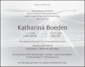 Traueranzeige von Katharina Boeden von Neue Westfälische