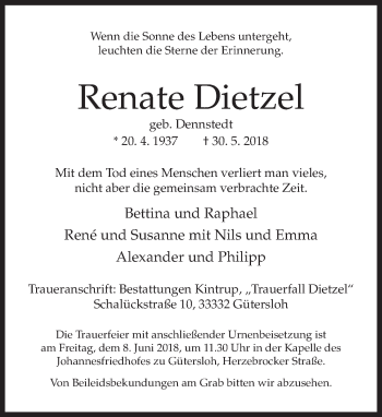Traueranzeige von Renate Dietzel von Neue Westfälische