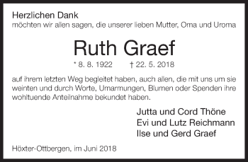 Traueranzeige von Ruth Graef von Neue Westfälische