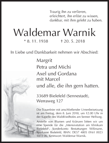 Traueranzeige von Waldemar Warnik von Neue Westfälische