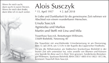 Traueranzeige von Alois Susczyk von Neue Westfälische