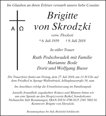 Traueranzeige von Brigitte von Skrodzki von Neue Westfälische