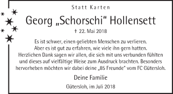 Traueranzeige von Georg Hollensett von Neue Westfälische
