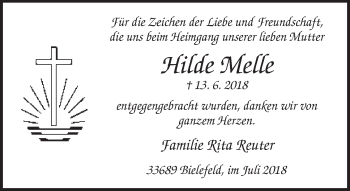 Traueranzeige von Hilde Melle von Neue Westfälische