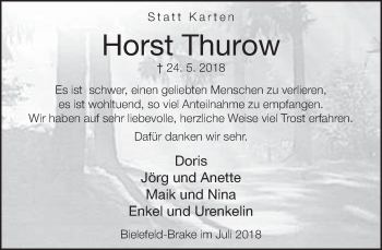Traueranzeige von Horst Thurow von Neue Westfälische