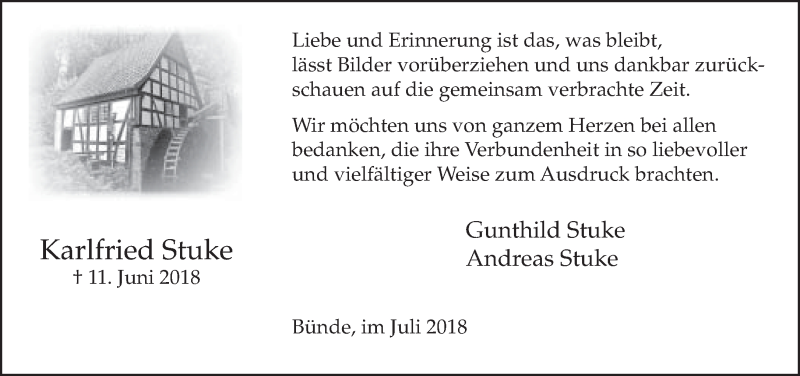  Traueranzeige für Karlfried Stuke vom 21.07.2018 aus Neue Westfälische