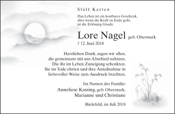 Traueranzeige von Lore Nagel von Neue Westfälische