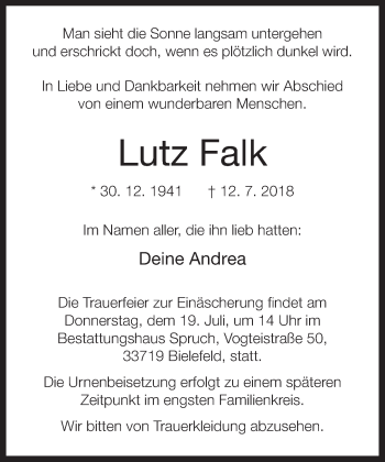 Traueranzeige von Lutz Falk von Neue Westfälische