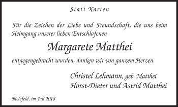 Traueranzeige von Margarete Matthei von Neue Westfälische