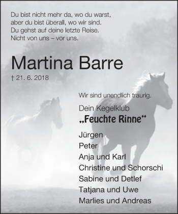 Traueranzeige von Martina Barre von Neue Westfälische