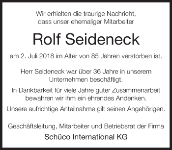 Traueranzeige von Rolf Seideneck von Neue Westfälische