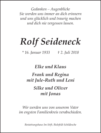 Traueranzeige von Rolf Seideneck von Neue Westfälische