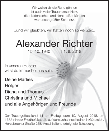Traueranzeige von Alexander Richter von Neue Westfälische