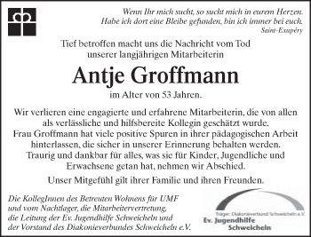 Traueranzeige von Antje Groffmann von Neue Westfälische