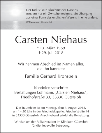 Traueranzeige von Carsten Niehaus von Neue Westfälische