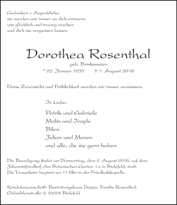 Traueranzeige von Dorothea Rosenthal von Neue Westfälische