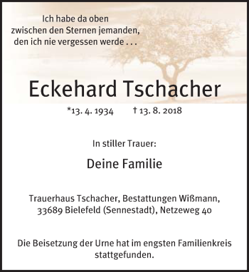 Traueranzeige von Eckehard Tschacher von Neue Westfälische