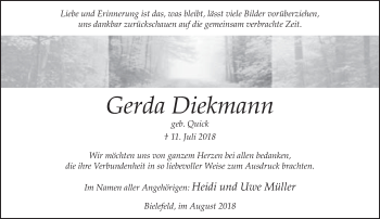 Traueranzeige von Gerda Diekmann von Neue Westfälische