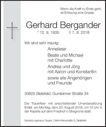 Traueranzeige von Gerhard Bergander von Neue Westfälische