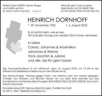 Traueranzeige von Heinrich Dornhoff von Neue Westfälische