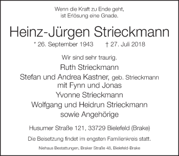 Traueranzeige von Heinz-Jürgen Strieckmann von Neue Westfälische