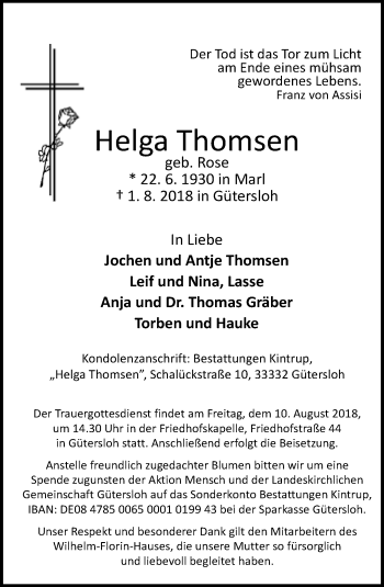Traueranzeige von Helga Thomsen von Neue Westfälische