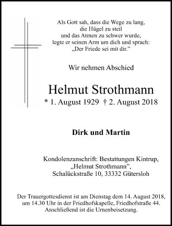 Traueranzeige von Helmut Strothmann von Neue Westfälische