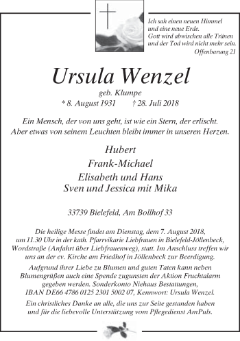 Traueranzeige von Ursula Wenzel von Neue Westfälische