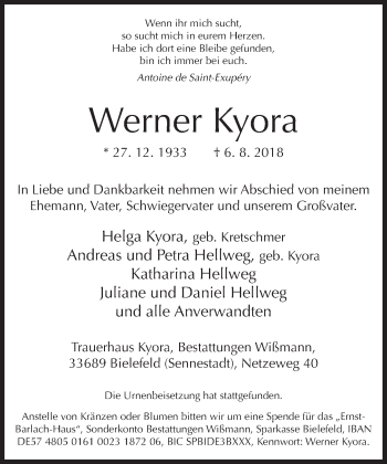 Traueranzeige von Werner Kyora von Neue Westfälische