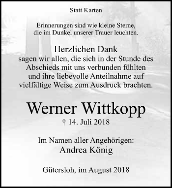 Traueranzeige von Werner Wittkopp von Neue Westfälische
