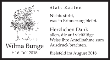 Traueranzeige von Wilma Bunge von Neue Westfälische