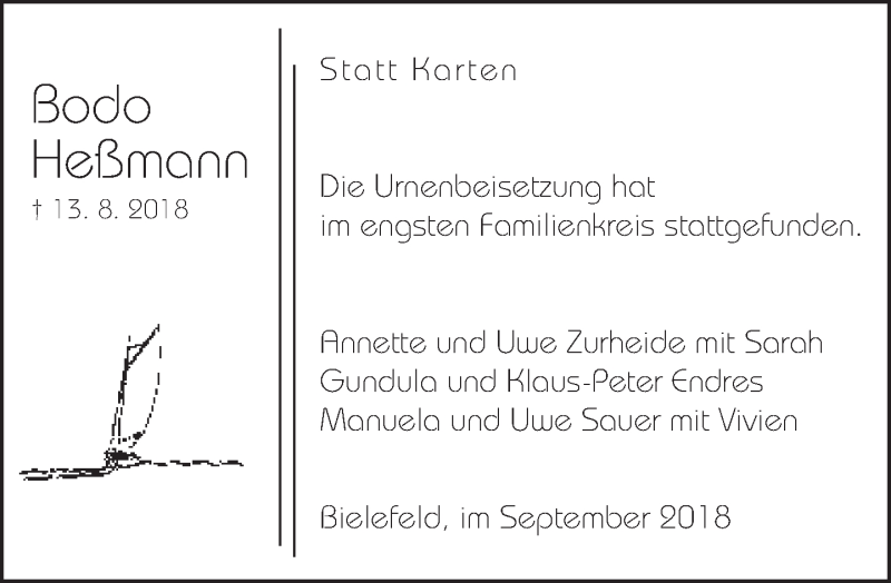  Traueranzeige für Bodo Heßmann vom 01.09.2018 aus Neue Westfälische
