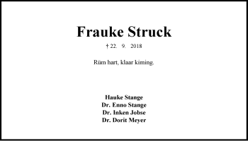 Traueranzeige von Frauke Struck von Neue Westfälische