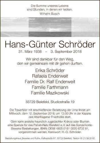 Traueranzeige von Hans-Günter Schröder von Neue Westfälische