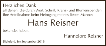 Traueranzeige von Hans Reisner von Neue Westfälische