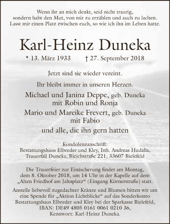 Traueranzeige von Karl-Heinz Duneka von Neue Westfälische