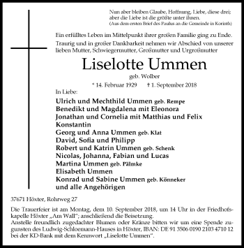 Traueranzeige von Liselotte Ummen von Neue Westfälische