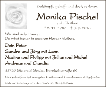 Traueranzeige von Monika Pischel von Neue Westfälische