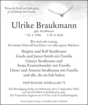 Traueranzeige von Ulrike Braukmann von Neue Westfälische