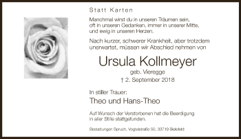 Traueranzeige von Ursula Kollmeyer von Neue Westfälische