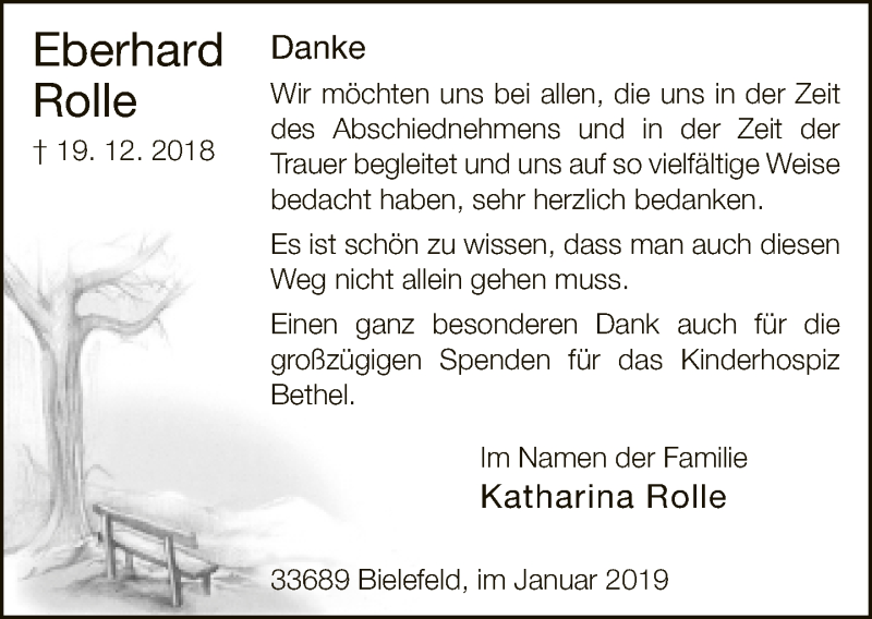  Traueranzeige für Eberhard Rolle vom 26.01.2019 aus Neue Westfälische