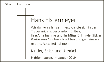 Traueranzeige von Hans Elstermeyer von Neue Westfälische