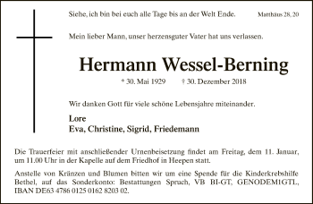 Traueranzeige von Hermann Wessel-Berning von Neue Westfälische