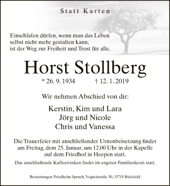 Traueranzeige von Horst Stollberg von Neue Westfälische