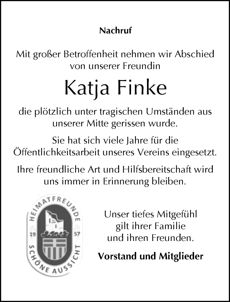  Traueranzeige für Katja Finke vom 26.01.2019 aus Neue Westfälische